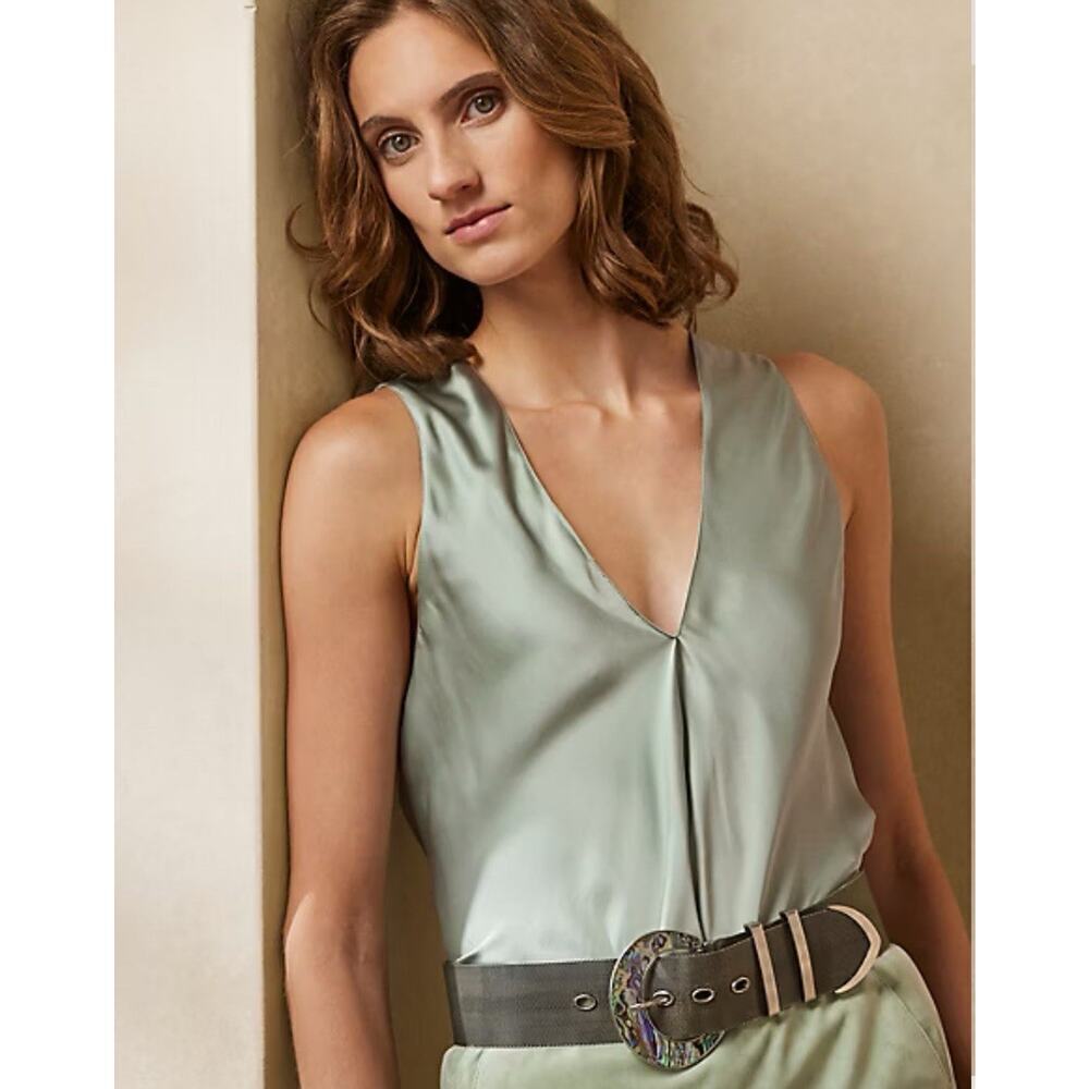 Ralph Lauren Collection Purple Label Satin Blouse Green Sleeveless Dress Top 10